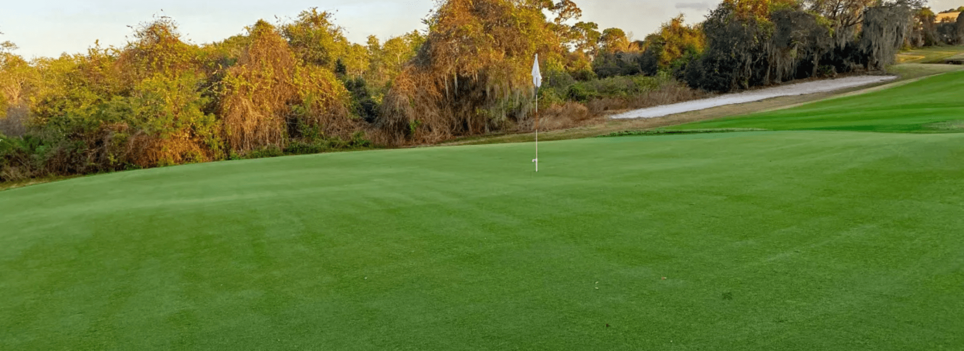 View of golf course green in autumn